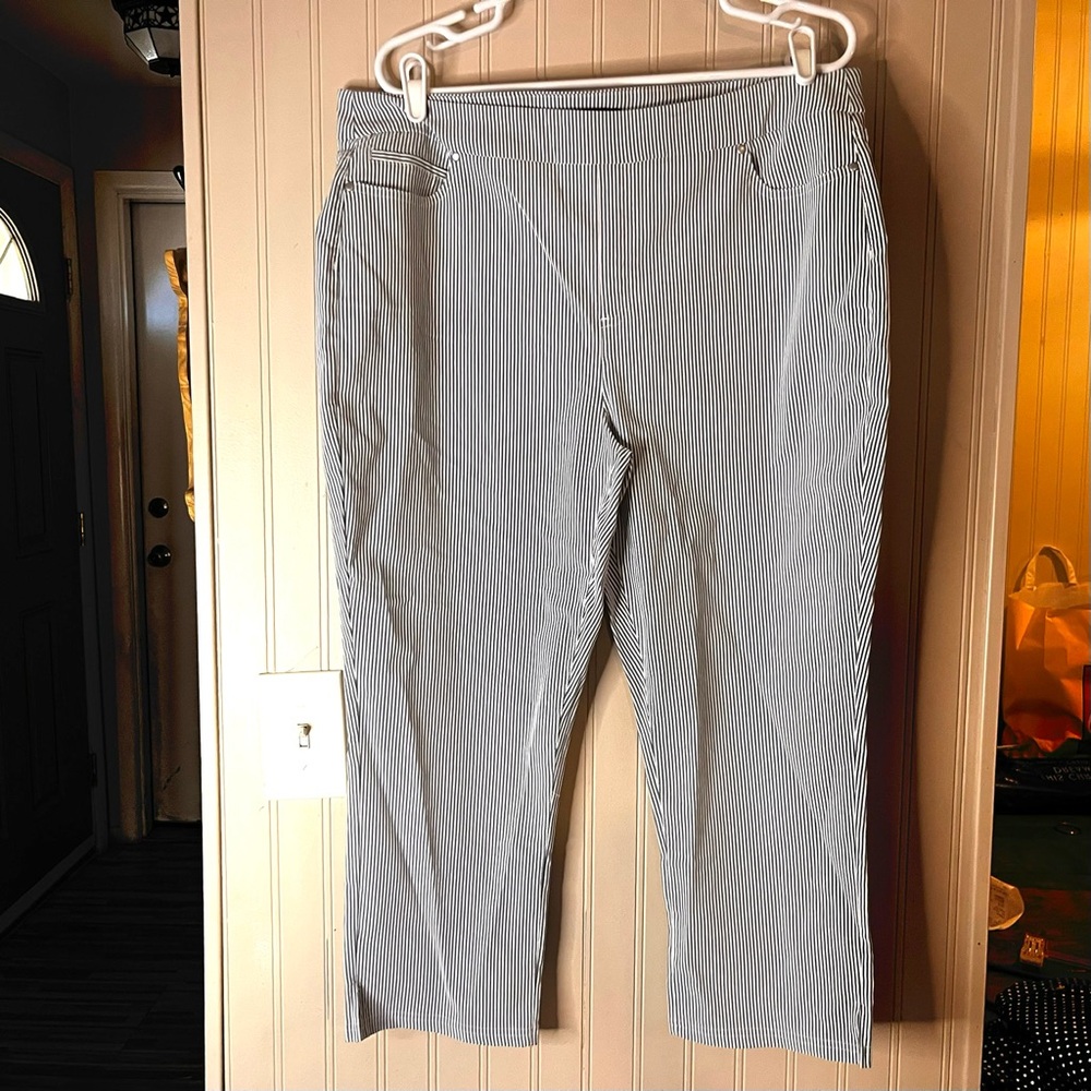 Mario Serrani Womens Pants Blue White Striped Capri Pull-On XL